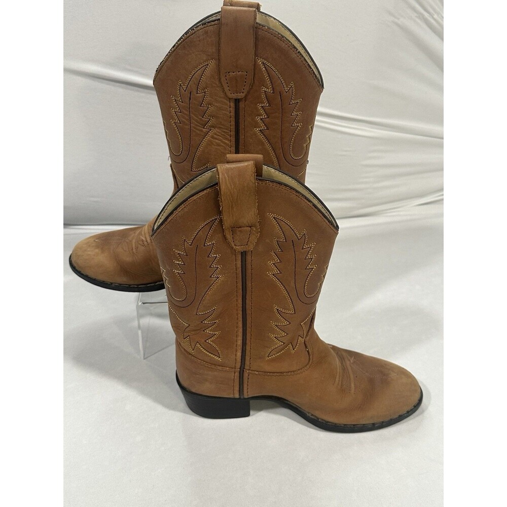 Old West Kids Youth Brown Leather Cowboy Boots 13.5D Pointed Toe
